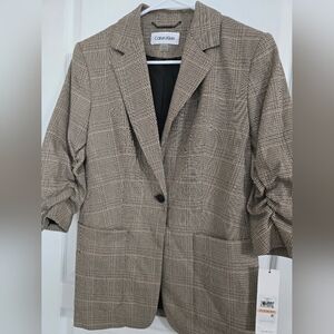 ⚡️ NWT Calvin Klein Glen Plaid Ruched Sleeve Blazer Jacket - Size 2P